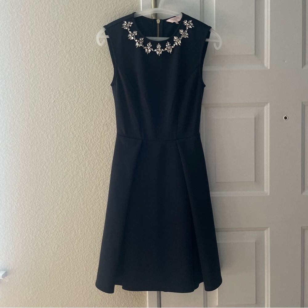 New Ted Baker Joone Skater Rhinestone Embellished Dress Sz 0 TB XS black formal